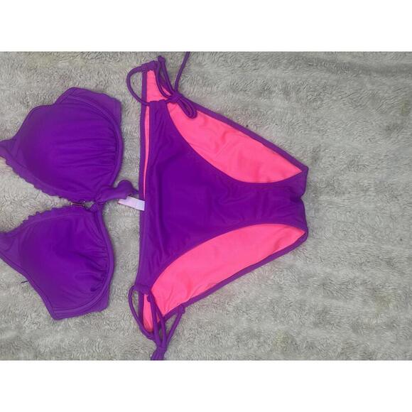 Victoria's Secret purple Capri ruffle halter string bikini set Size 32D/Medium - Picture 4 of 9
